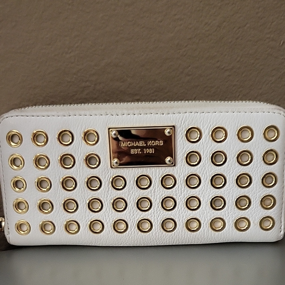 Michael Kors White Wallet with Gold Accents